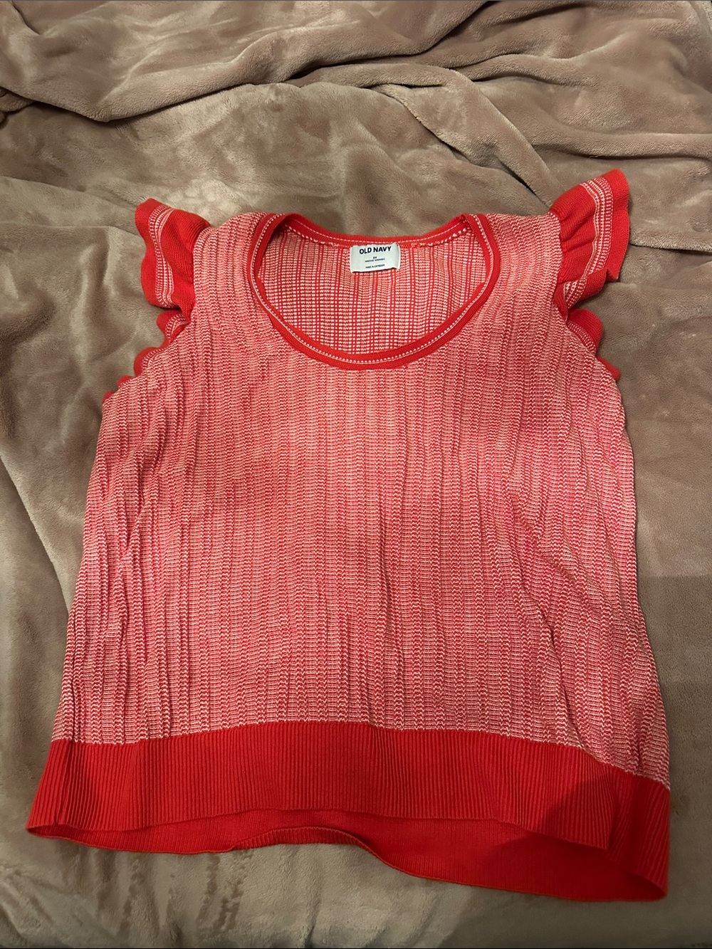 Old Navy Red Knit Ruffle Sleeve Tank